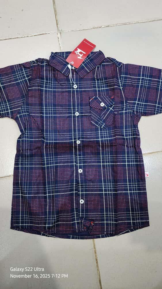 Kids' Navy Checkered Short-Sleeve Shirt