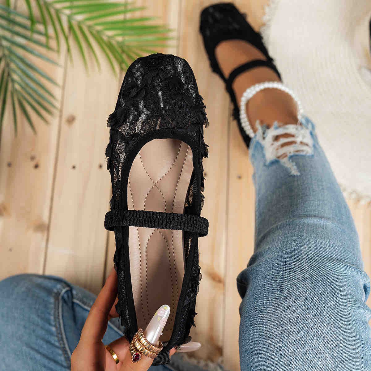 Black Lace Mary Jane Flats