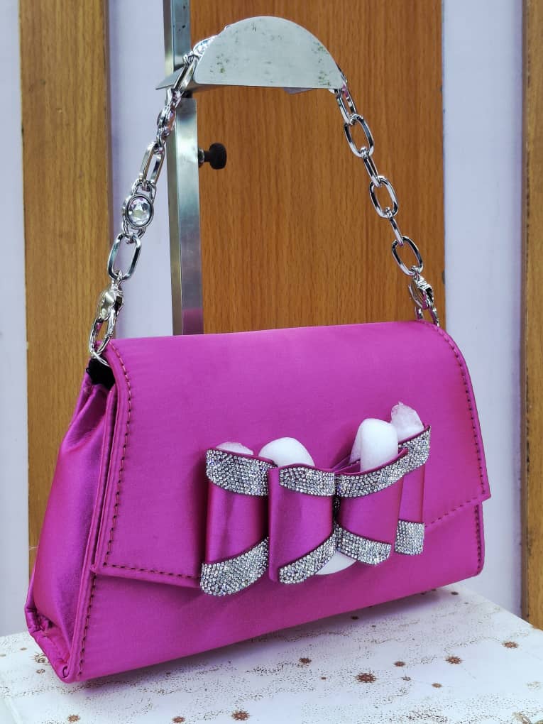 Fuchsia Satin Bow Chain Mini Bag