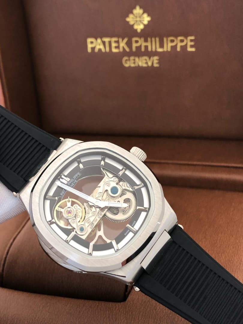 Patek Philippe Skeleton Watch (Black Strap)