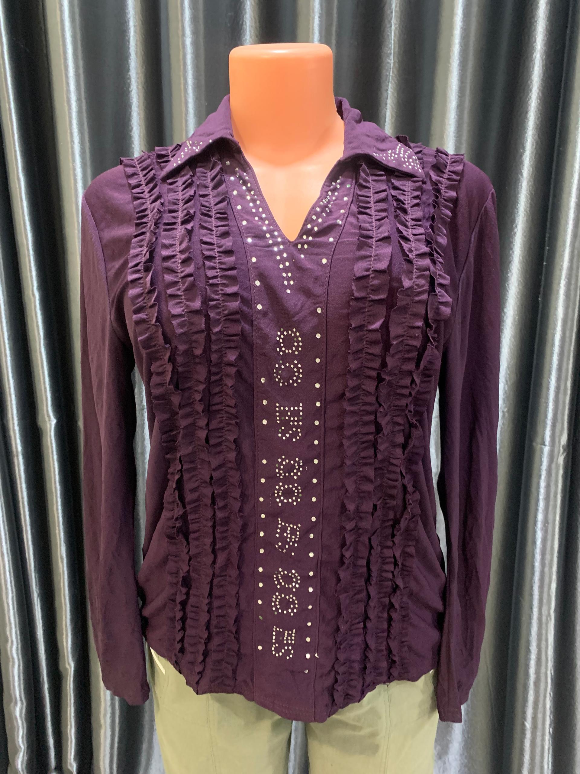 Purple Ruffle Studded Long-Sleeve Blouse