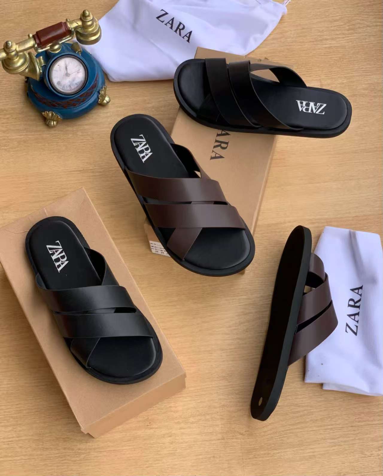 Zara Leather Crossband Sliders