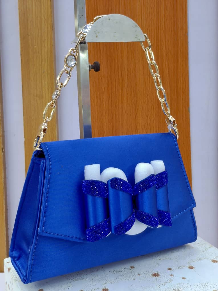 Royal Blue Satin Bow Chain Mini Bag