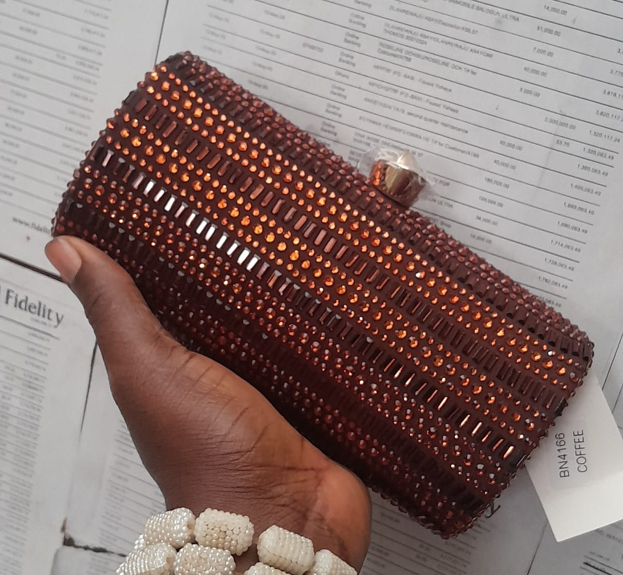 Coffee Rhinestone Evening Clutch